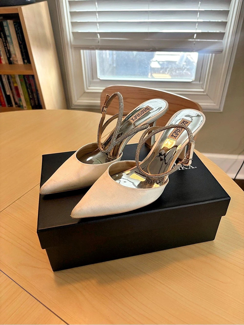 Badgley Mischka Autumn Pointed Toe Rhinestone Kitten Heels White